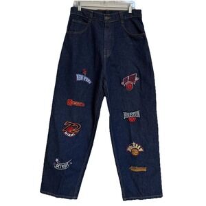 Vtg UNK NBA Teams Embroidered Patches Denim Jeans Mens Streetwear Hip Hop 32x31
